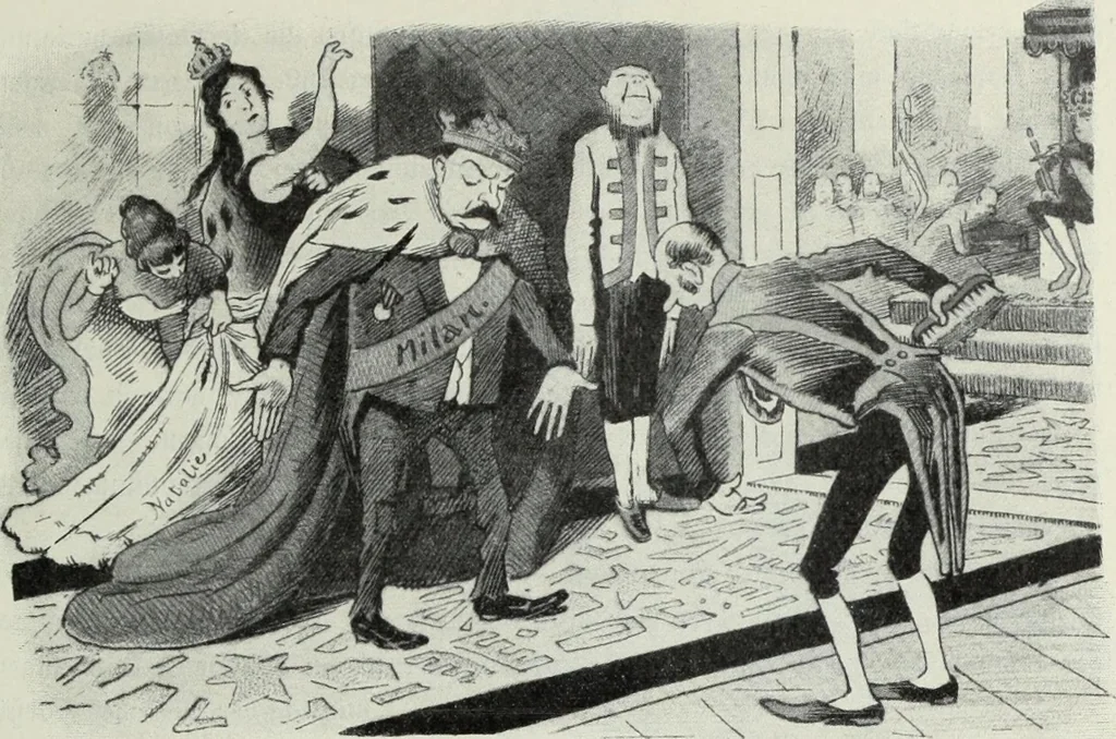 An illustration from Europas Fürsten im Sittenspiegel der Karikatur, mit 468 Textillustrationen und 72 farbigen Kunstblättern nach seltenen und amüsanten Karikaturen, aus allen Ländern und Zeitepochen, 1908, leaf 235