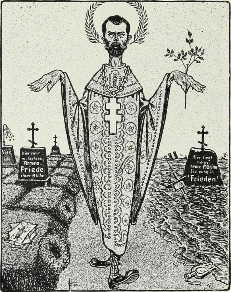 An illustration from Europas Fürsten im Sittenspiegel der Karikatur, mit 468 Textillustrationen und 72 farbigen Kunstblättern nach seltenen und amüsanten Karikaturen, aus allen Ländern und Zeitepochen, 1908, leaf 236