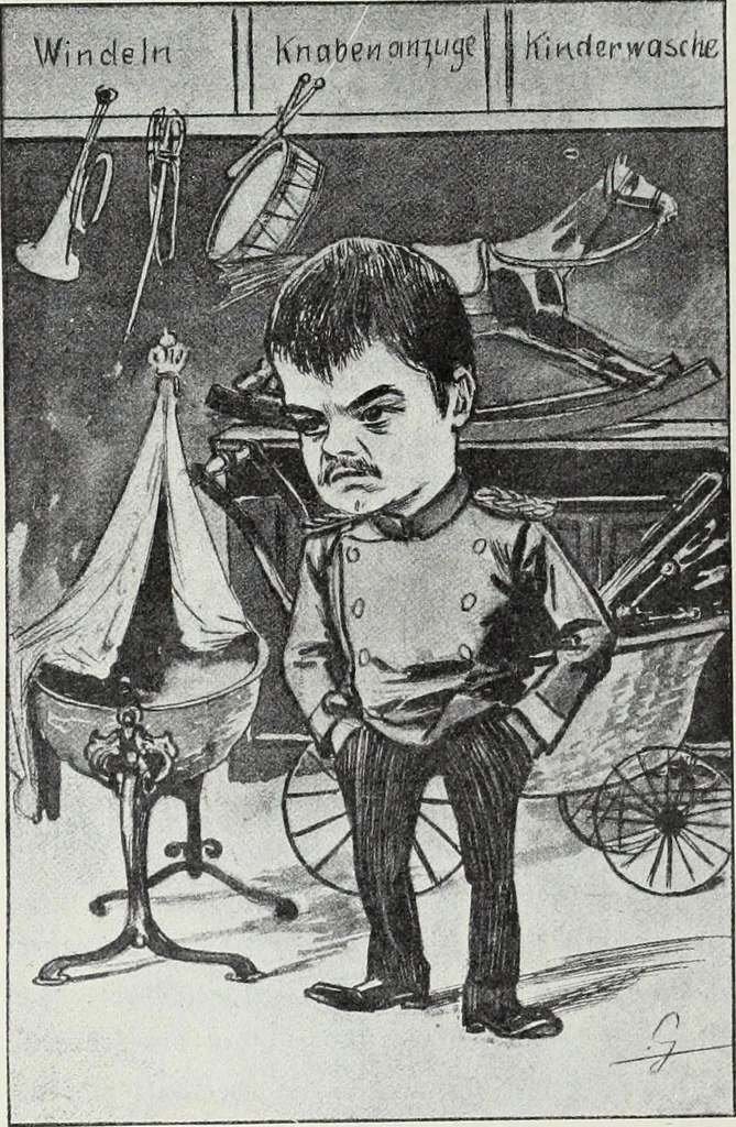 An illustration from Europas Fürsten im Sittenspiegel der Karikatur, mit 468 Textillustrationen und 72 farbigen Kunstblättern nach seltenen und amüsanten Karikaturen, aus allen Ländern und Zeitepochen, 1908, leaf 240