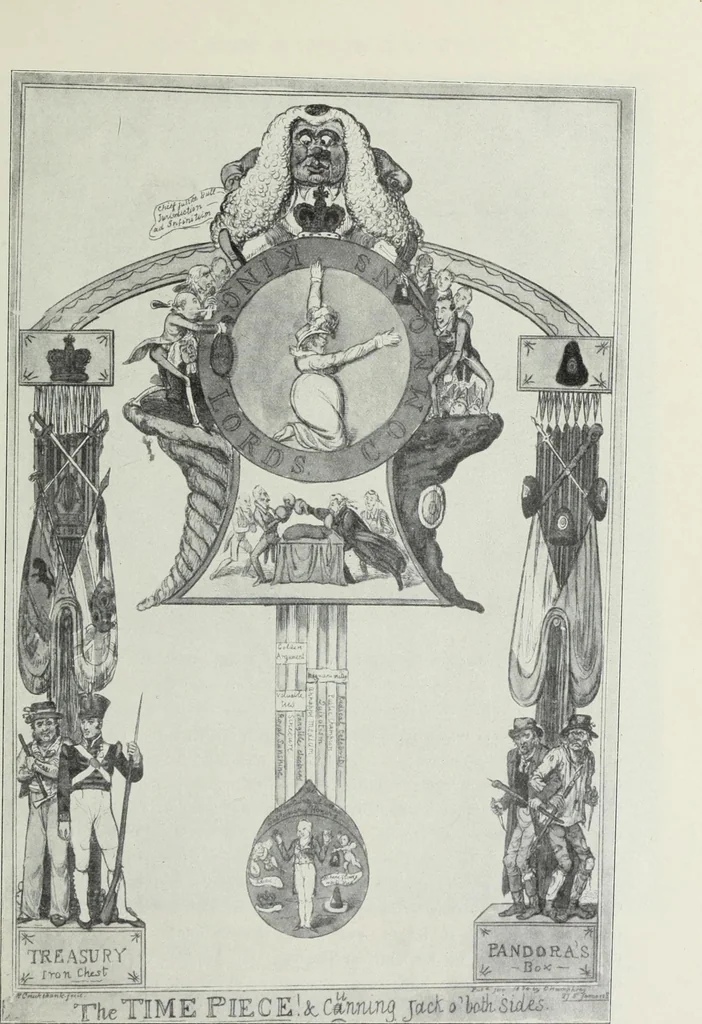 An illustration from Europas Fürsten im Sittenspiegel der Karikatur, mit 468 Textillustrationen und 72 farbigen Kunstblättern nach seltenen und amüsanten Karikaturen, aus allen Ländern und Zeitepochen, 1908, leaf 241