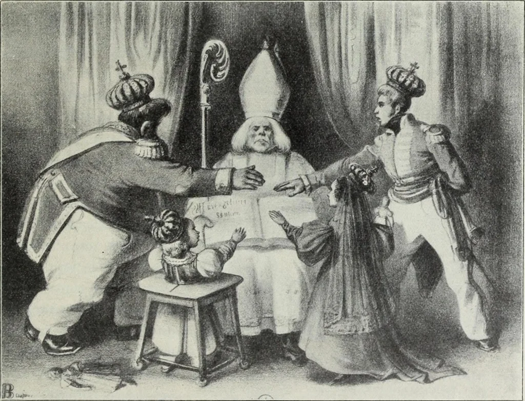 An illustration from Europas Fürsten im Sittenspiegel der Karikatur, mit 468 Textillustrationen und 72 farbigen Kunstblättern nach seltenen und amüsanten Karikaturen, aus allen Ländern und Zeitepochen, 1908, leaf 245