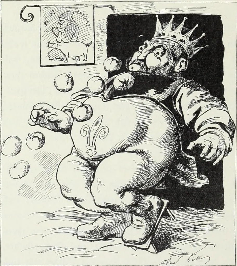 An illustration from Europas Fürsten im Sittenspiegel der Karikatur, mit 468 Textillustrationen und 72 farbigen Kunstblättern nach seltenen und amüsanten Karikaturen, aus allen Ländern und Zeitepochen, 1908, leaf 266