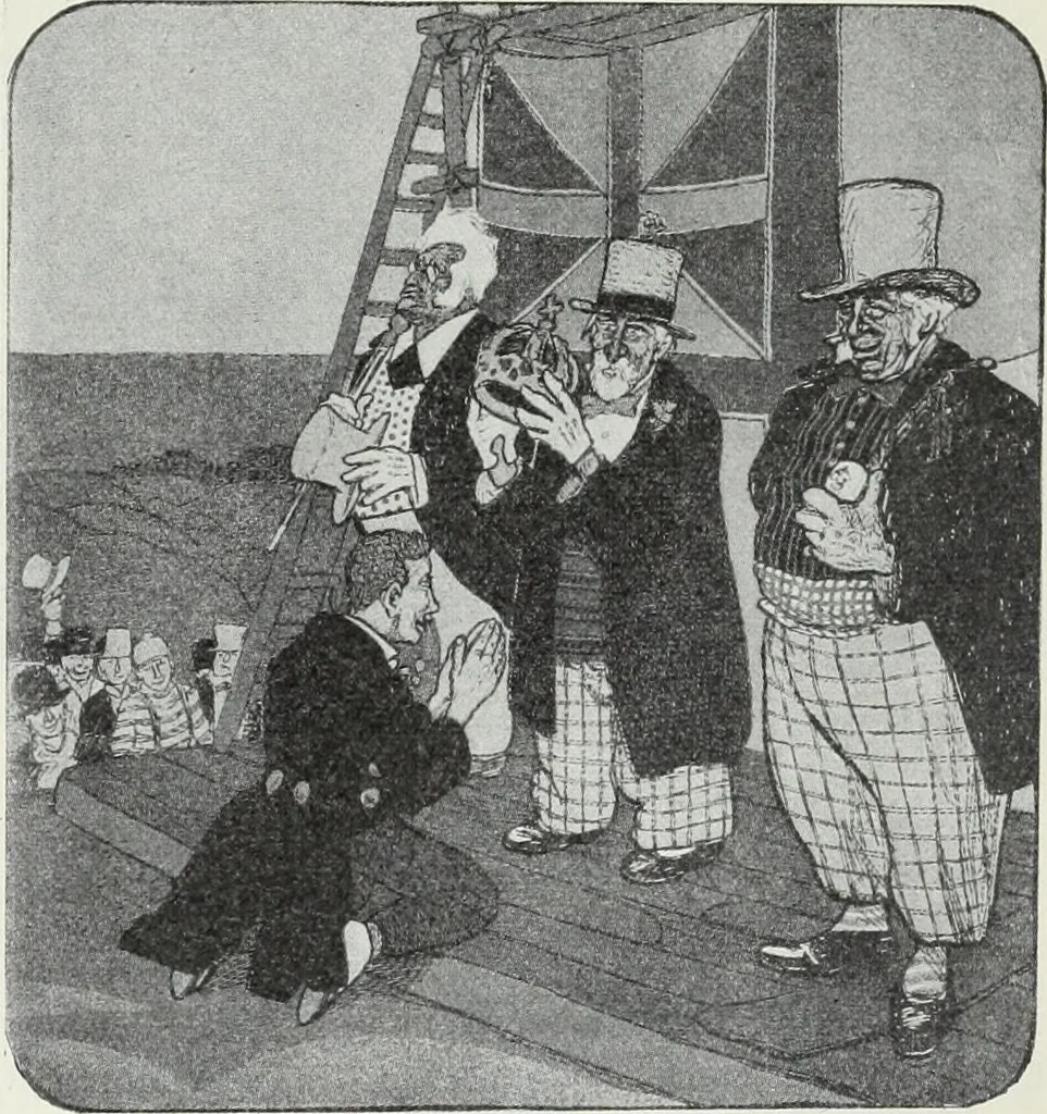 An illustration from Europas Fürsten im Sittenspiegel der Karikatur, mit 468 Textillustrationen und 72 farbigen Kunstblättern nach seltenen und amüsanten Karikaturen, aus allen Ländern und Zeitepochen, 1908, leaf 268