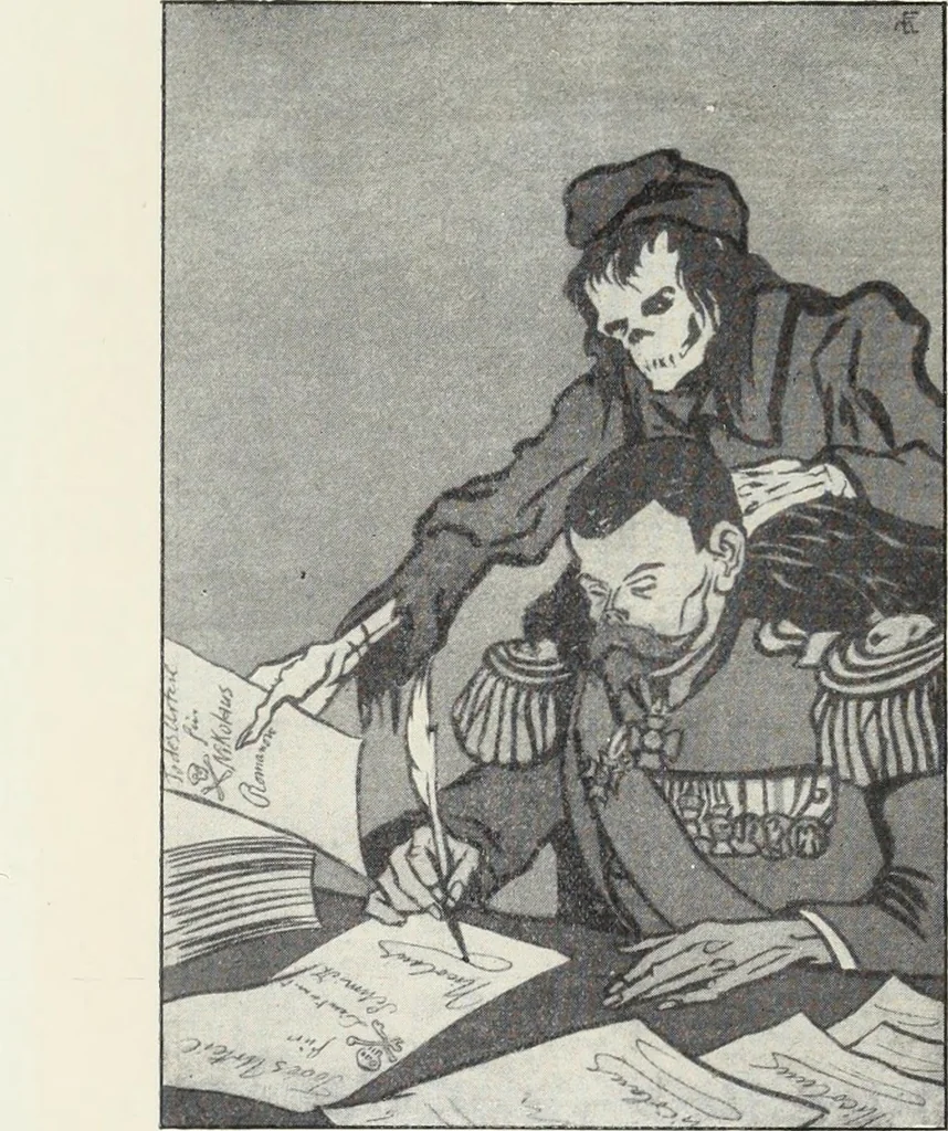 An illustration from Europas Fürsten im Sittenspiegel der Karikatur, mit 468 Textillustrationen und 72 farbigen Kunstblättern nach seltenen und amüsanten Karikaturen, aus allen Ländern und Zeitepochen, 1908, leaf 280
