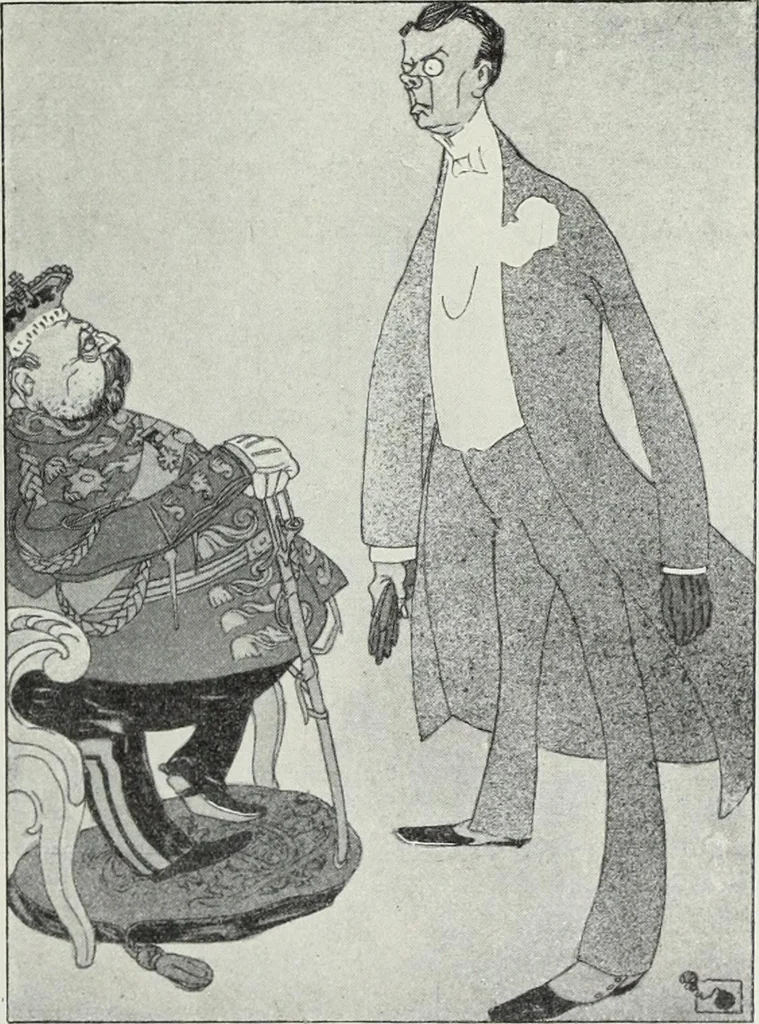An illustration from Europas Fürsten im Sittenspiegel der Karikatur, mit 468 Textillustrationen und 72 farbigen Kunstblättern nach seltenen und amüsanten Karikaturen, aus allen Ländern und Zeitepochen, 1908, leaf 291
