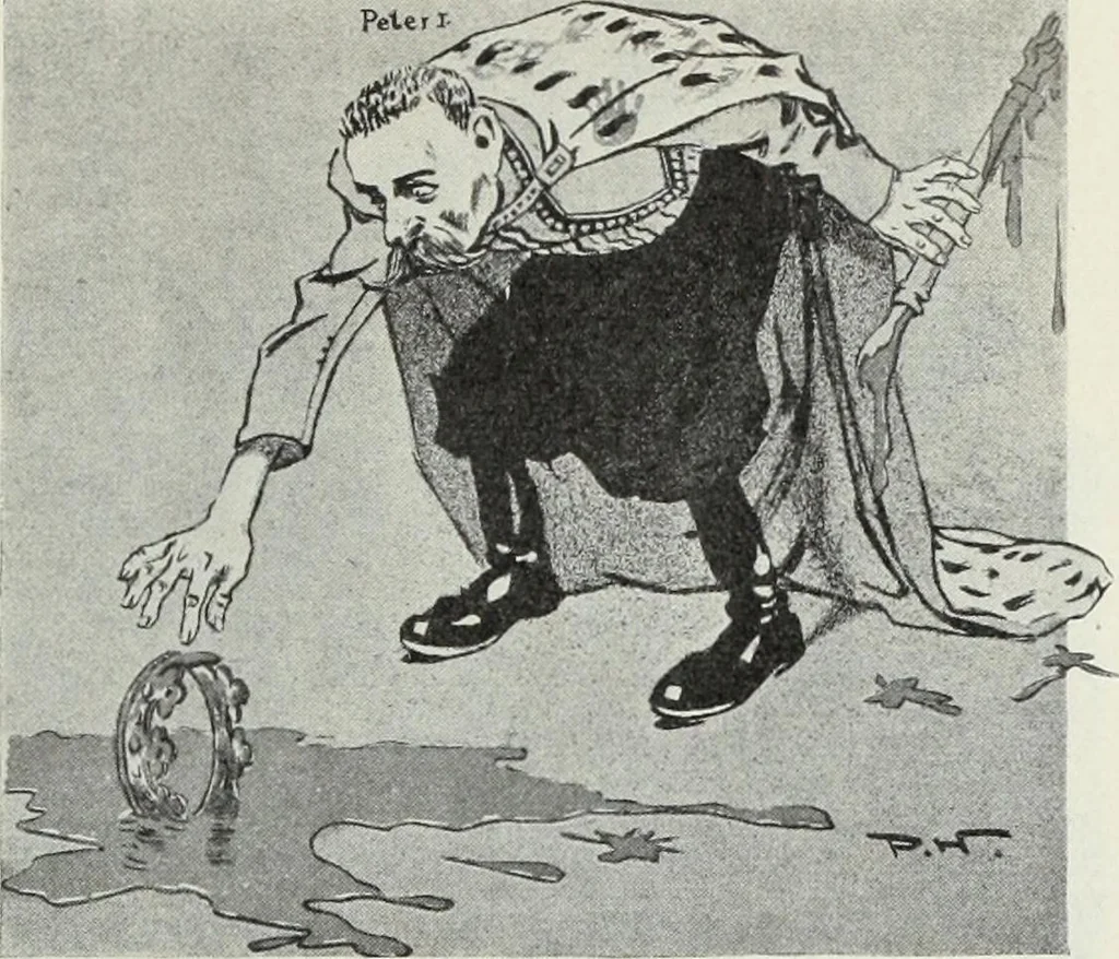 An illustration from Europas Fürsten im Sittenspiegel der Karikatur, mit 468 Textillustrationen und 72 farbigen Kunstblättern nach seltenen und amüsanten Karikaturen, aus allen Ländern und Zeitepochen, 1908, leaf 307