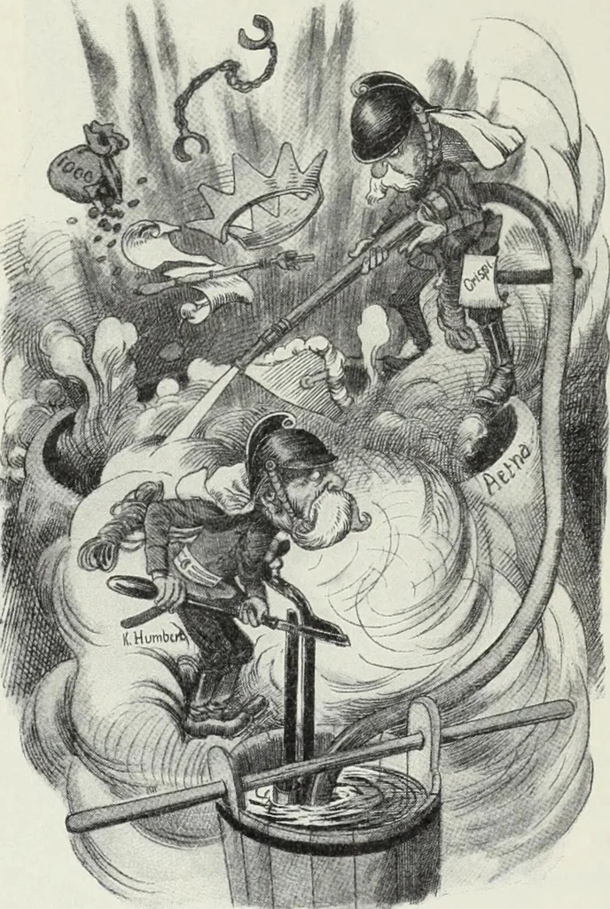 An illustration from Europas Fürsten im Sittenspiegel der Karikatur, mit 468 Textillustrationen und 72 farbigen Kunstblättern nach seltenen und amüsanten Karikaturen, aus allen Ländern und Zeitepochen, 1908, leaf 308