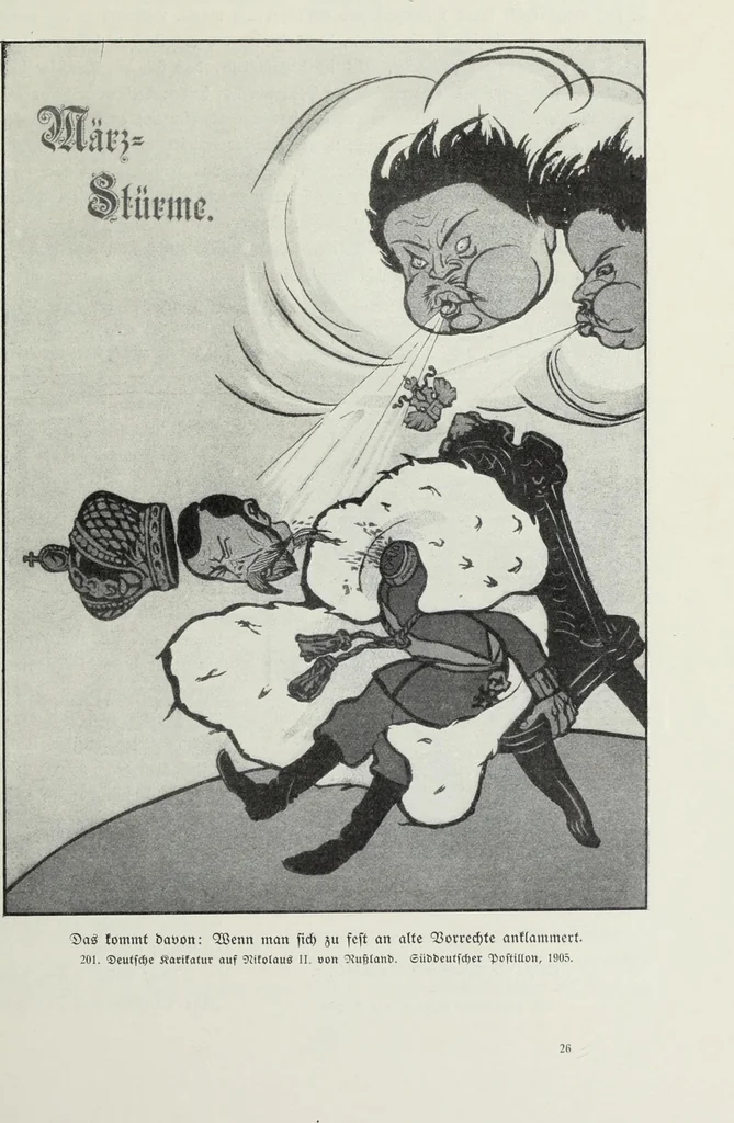 An illustration from Europas Fürsten im Sittenspiegel der Karikatur, mit 468 Textillustrationen und 72 farbigen Kunstblättern nach seltenen und amüsanten Karikaturen, aus allen Ländern und Zeitepochen, 1908, leaf 313