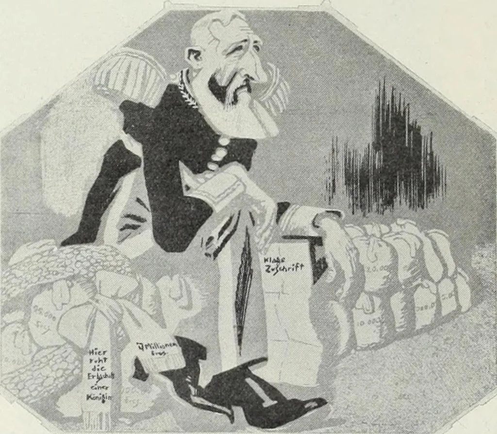 An illustration from Europas Fürsten im Sittenspiegel der Karikatur, mit 468 Textillustrationen und 72 farbigen Kunstblättern nach seltenen und amüsanten Karikaturen, aus allen Ländern und Zeitepochen, 1908, leaf 316