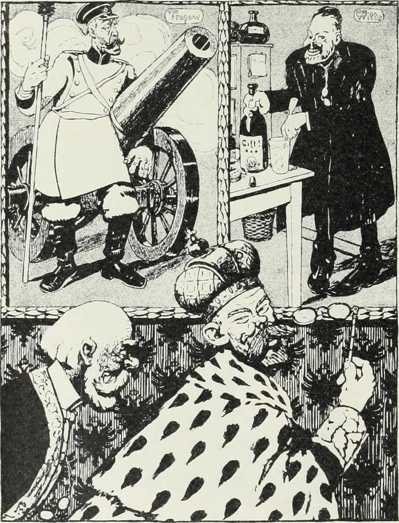 An illustration from Europas Fürsten im Sittenspiegel der Karikatur, mit 468 Textillustrationen und 72 farbigen Kunstblättern nach seltenen und amüsanten Karikaturen, aus allen Ländern und Zeitepochen, 1908, leaf 318