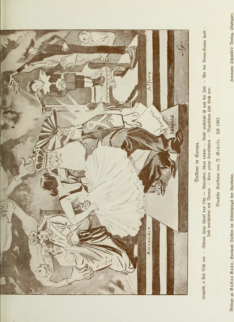 An illustration from Europas Fürsten im Sittenspiegel der Karikatur, mit 468 Textillustrationen und 72 farbigen Kunstblättern nach seltenen und amüsanten Karikaturen, aus allen Ländern und Zeitepochen, 1908, leaf 323