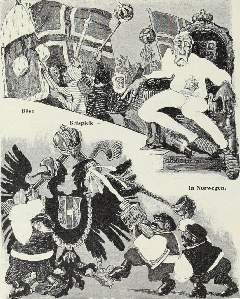 An illustration from Europas Fürsten im Sittenspiegel der Karikatur, mit 468 Textillustrationen und 72 farbigen Kunstblättern nach seltenen und amüsanten Karikaturen, aus allen Ländern und Zeitepochen, 1908, leaf 326