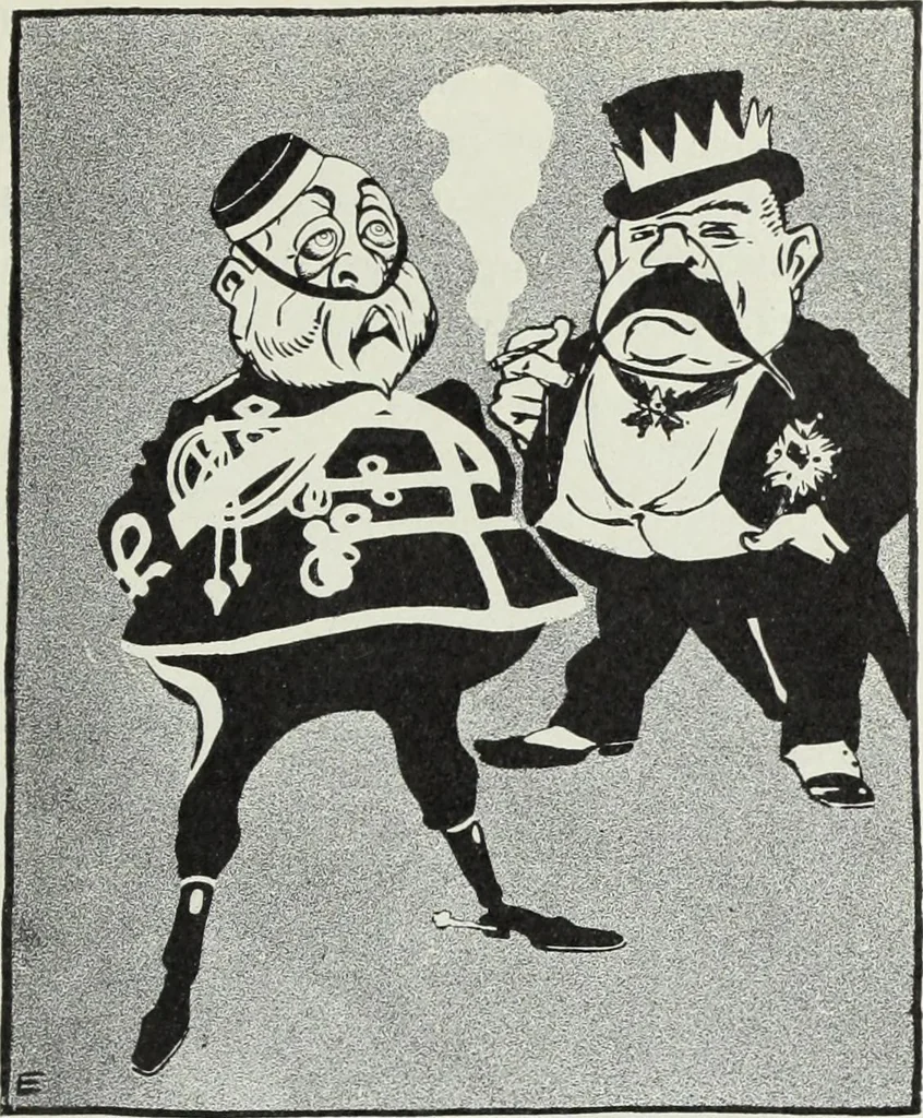 An illustration from Europas Fürsten im Sittenspiegel der Karikatur, mit 468 Textillustrationen und 72 farbigen Kunstblättern nach seltenen und amüsanten Karikaturen, aus allen Ländern und Zeitepochen, 1908, leaf 337