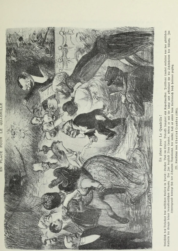An illustration from Europas Fürsten im Sittenspiegel der Karikatur, mit 468 Textillustrationen und 72 farbigen Kunstblättern nach seltenen und amüsanten Karikaturen, aus allen Ländern und Zeitepochen, 1908, leaf 339