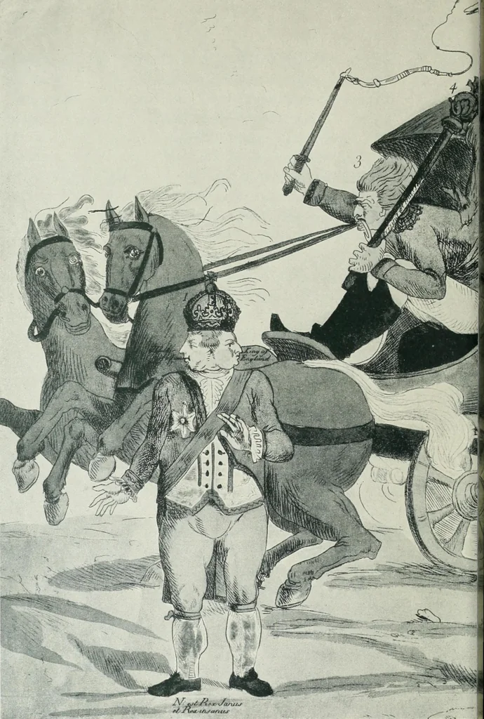 An illustration from Europas Fürsten im Sittenspiegel der Karikatur, mit 468 Textillustrationen und 72 farbigen Kunstblättern nach seltenen und amüsanten Karikaturen, aus allen Ländern und Zeitepochen, 1908, leaf 344