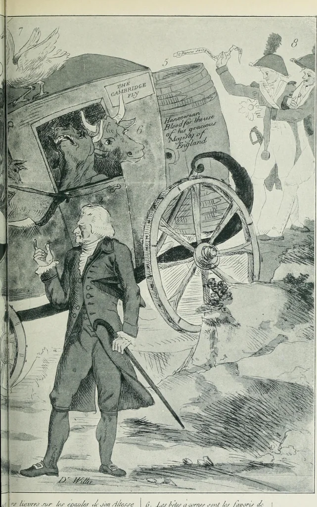 An illustration from Europas Fürsten im Sittenspiegel der Karikatur, mit 468 Textillustrationen und 72 farbigen Kunstblättern nach seltenen und amüsanten Karikaturen, aus allen Ländern und Zeitepochen, 1908, leaf 345