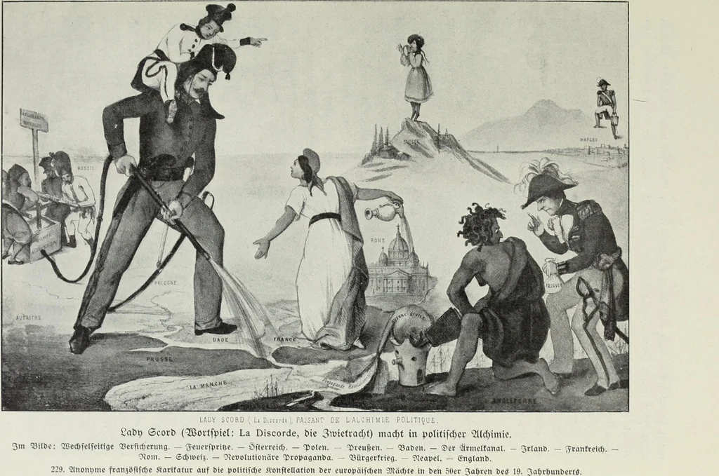 An illustration from Europas Fürsten im Sittenspiegel der Karikatur, mit 468 Textillustrationen und 72 farbigen Kunstblättern nach seltenen und amüsanten Karikaturen, aus allen Ländern und Zeitepochen, 1908, leaf 351