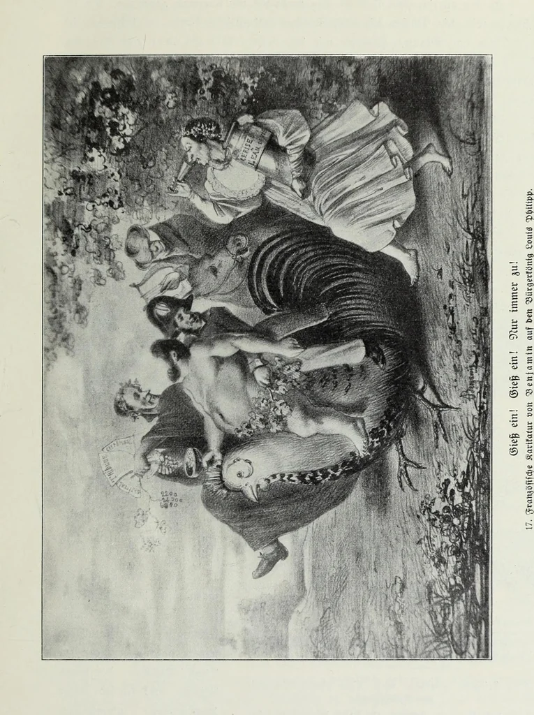 An illustration from Europas Fürsten im Sittenspiegel der Karikatur, mit 468 Textillustrationen und 72 farbigen Kunstblättern nach seltenen und amüsanten Karikaturen, aus allen Ländern und Zeitepochen, 1908, leaf 37