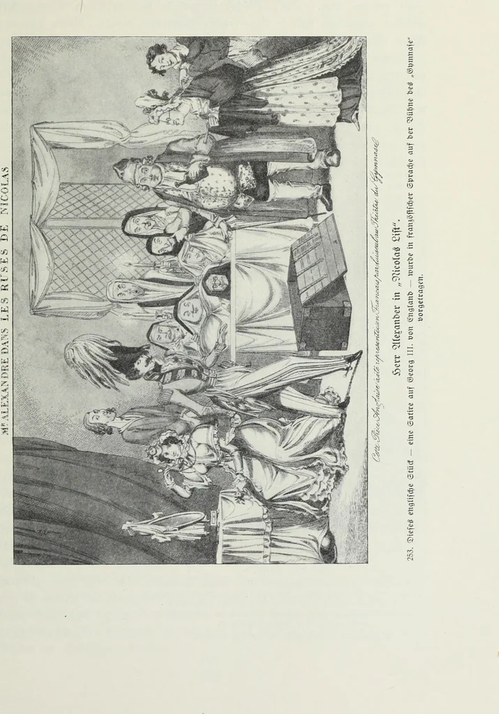 An illustration from Europas Fürsten im Sittenspiegel der Karikatur, mit 468 Textillustrationen und 72 farbigen Kunstblättern nach seltenen und amüsanten Karikaturen, aus allen Ländern und Zeitepochen, 1908, leaf 385