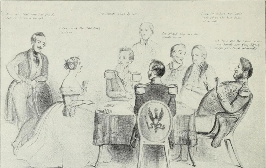 An illustration from Europas Fürsten im Sittenspiegel der Karikatur, mit 468 Textillustrationen und 72 farbigen Kunstblättern nach seltenen und amüsanten Karikaturen, aus allen Ländern und Zeitepochen, 1908, leaf 388