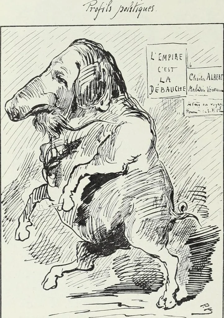 An illustration from Europas Fürsten im Sittenspiegel der Karikatur, mit 468 Textillustrationen und 72 farbigen Kunstblättern nach seltenen und amüsanten Karikaturen, aus allen Ländern und Zeitepochen, 1908, leaf 400