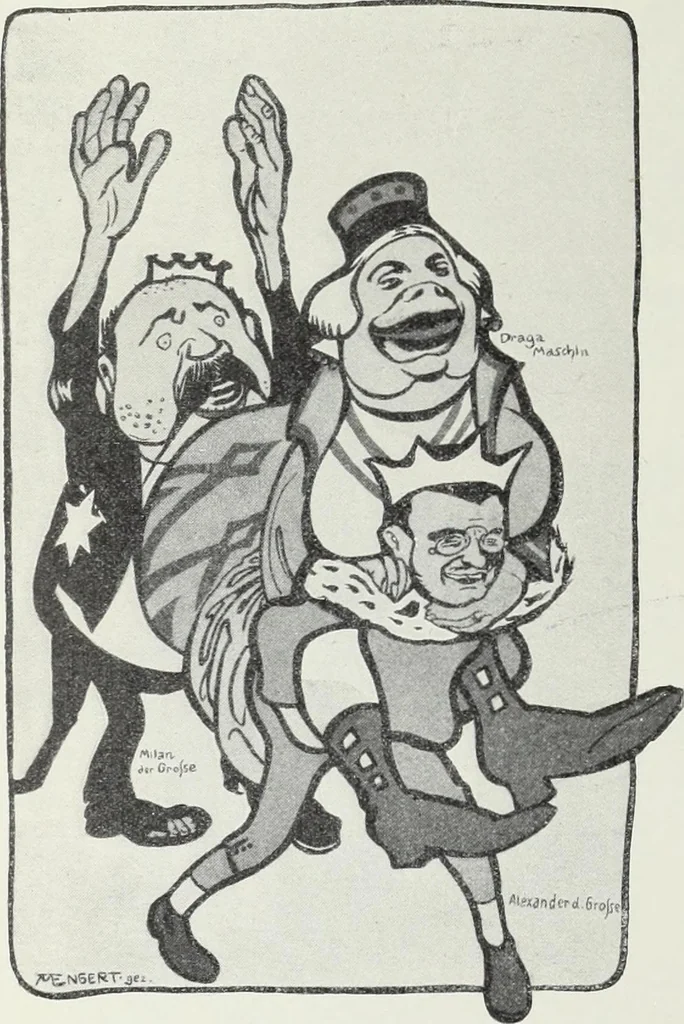 An illustration from Europas Fürsten im Sittenspiegel der Karikatur, mit 468 Textillustrationen und 72 farbigen Kunstblättern nach seltenen und amüsanten Karikaturen, aus allen Ländern und Zeitepochen, 1908, leaf 410
