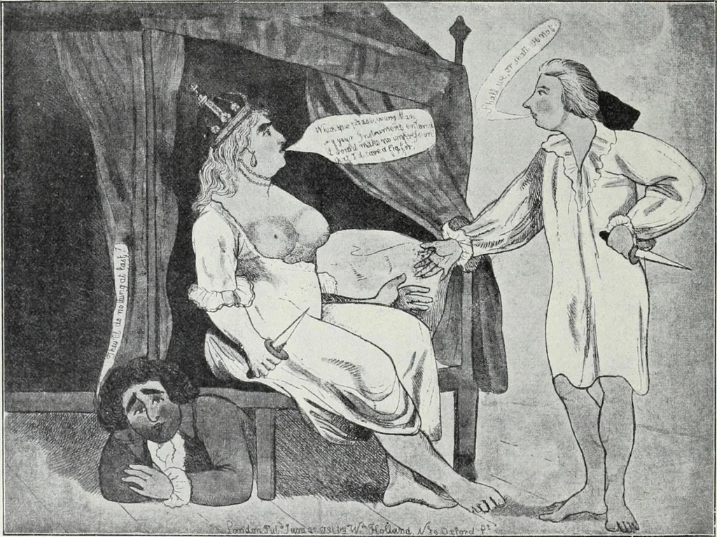 An illustration from Europas Fürsten im Sittenspiegel der Karikatur, mit 468 Textillustrationen und 72 farbigen Kunstblättern nach seltenen und amüsanten Karikaturen, aus allen Ländern und Zeitepochen, 1908, leaf 42