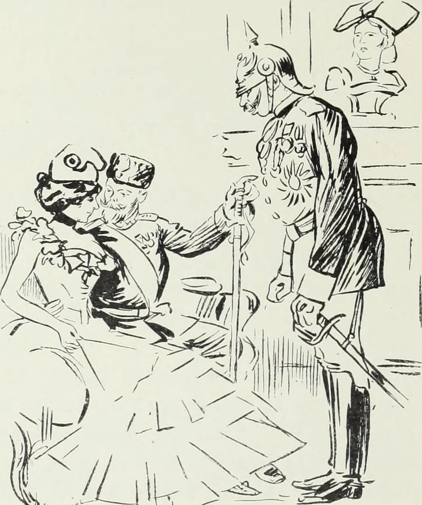 An illustration from Europas Fürsten im Sittenspiegel der Karikatur, mit 468 Textillustrationen und 72 farbigen Kunstblättern nach seltenen und amüsanten Karikaturen, aus allen Ländern und Zeitepochen, 1908, leaf 424