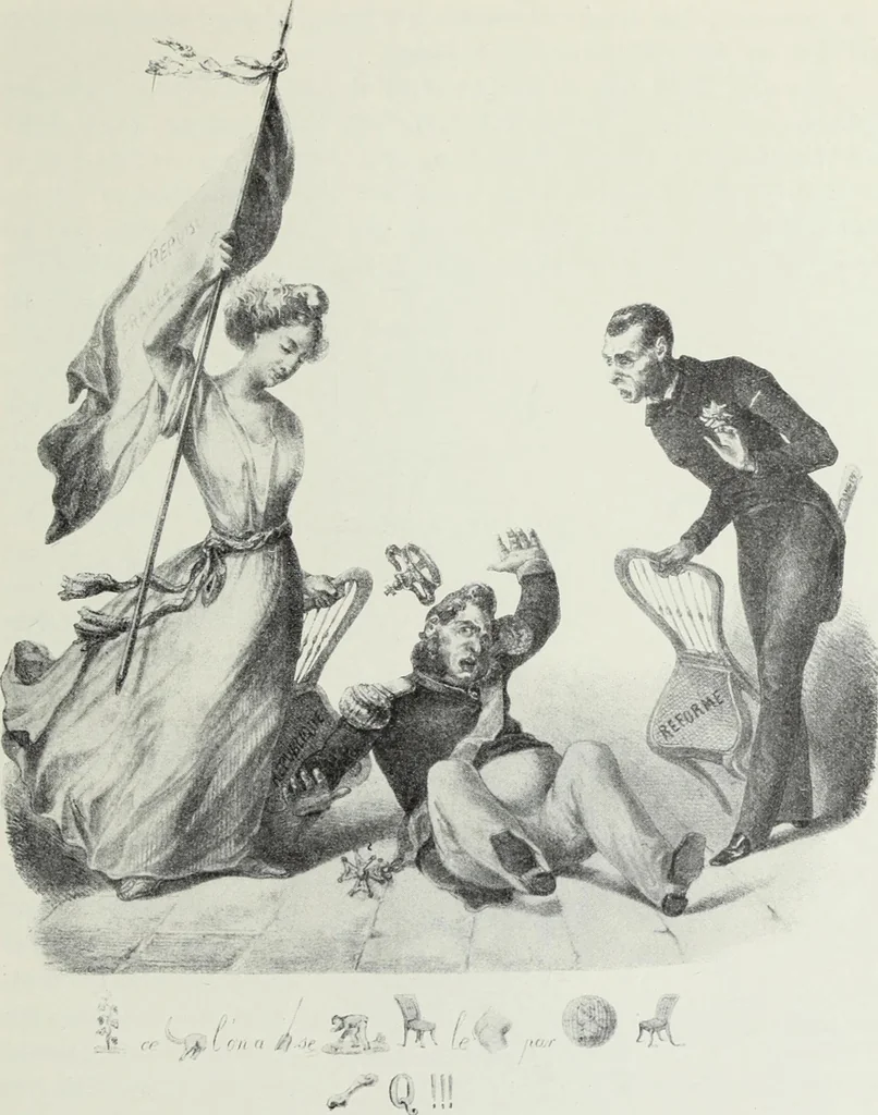 An illustration from Europas Fürsten im Sittenspiegel der Karikatur, mit 468 Textillustrationen und 72 farbigen Kunstblättern nach seltenen und amüsanten Karikaturen, aus allen Ländern und Zeitepochen, 1908, leaf 439