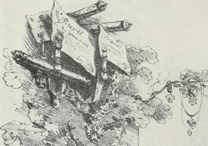 An illustration from Europas Fürsten im Sittenspiegel der Karikatur, mit 468 Textillustrationen und 72 farbigen Kunstblättern nach seltenen und amüsanten Karikaturen, aus allen Ländern und Zeitepochen, 1908, leaf 440