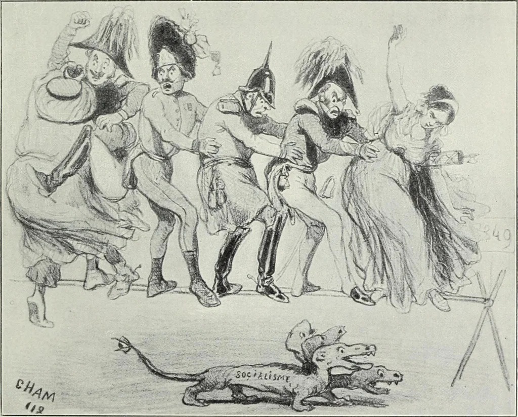An illustration from Europas Fürsten im Sittenspiegel der Karikatur, mit 468 Textillustrationen und 72 farbigen Kunstblättern nach seltenen und amüsanten Karikaturen, aus allen Ländern und Zeitepochen, 1908, leaf 455