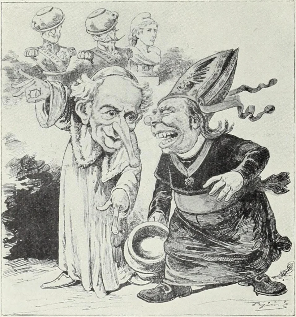 An illustration from Europas Fürsten im Sittenspiegel der Karikatur, mit 468 Textillustrationen und 72 farbigen Kunstblättern nach seltenen und amüsanten Karikaturen, aus allen Ländern und Zeitepochen, 1908, leaf 458