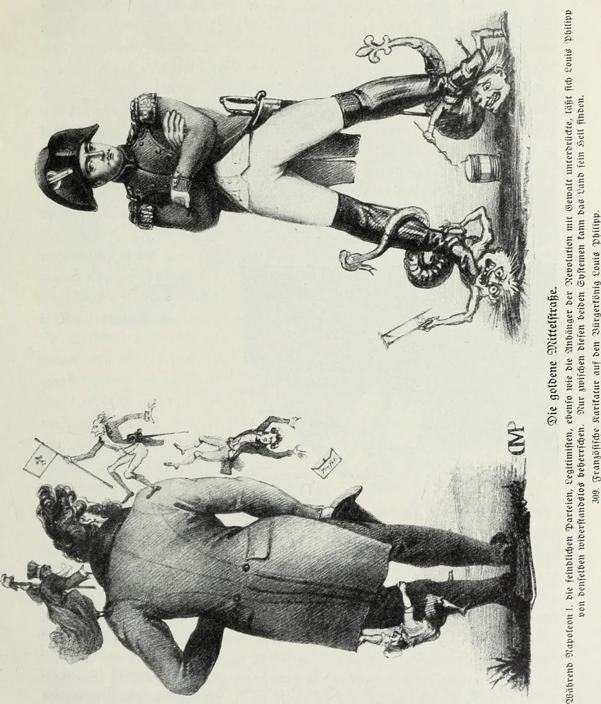 An illustration from Europas Fürsten im Sittenspiegel der Karikatur, mit 468 Textillustrationen und 72 farbigen Kunstblättern nach seltenen und amüsanten Karikaturen, aus allen Ländern und Zeitepochen, 1908, leaf 469