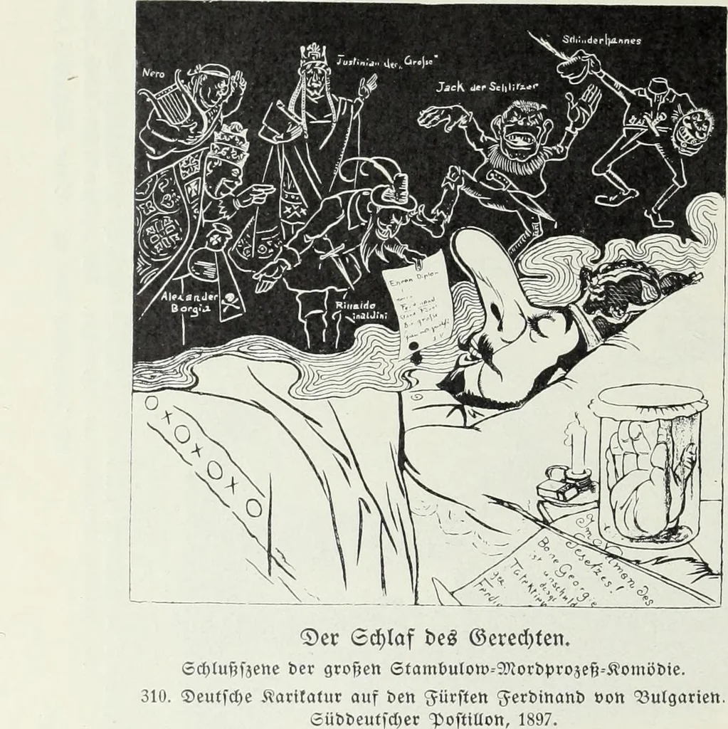 An illustration from Europas Fürsten im Sittenspiegel der Karikatur, mit 468 Textillustrationen und 72 farbigen Kunstblättern nach seltenen und amüsanten Karikaturen, aus allen Ländern und Zeitepochen, 1908, leaf 470