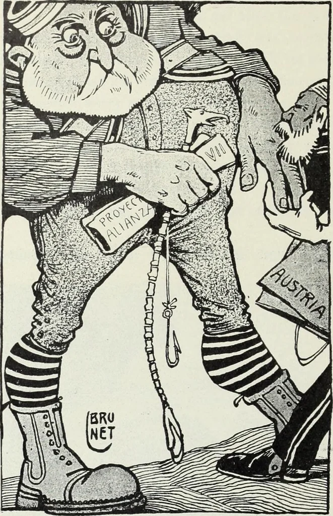 An illustration from Europas Fürsten im Sittenspiegel der Karikatur, mit 468 Textillustrationen und 72 farbigen Kunstblättern nach seltenen und amüsanten Karikaturen, aus allen Ländern und Zeitepochen, 1908, leaf 478