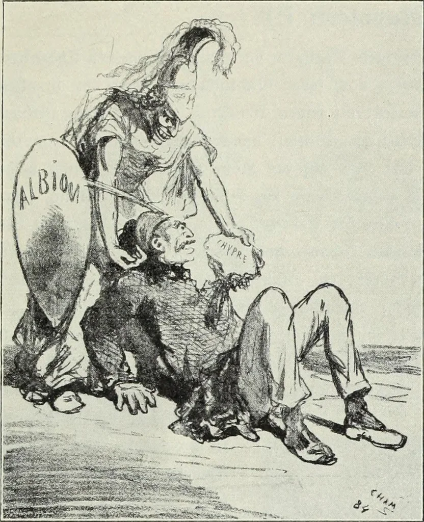 An illustration from Europas Fürsten im Sittenspiegel der Karikatur, mit 468 Textillustrationen und 72 farbigen Kunstblättern nach seltenen und amüsanten Karikaturen, aus allen Ländern und Zeitepochen, 1908, leaf 481