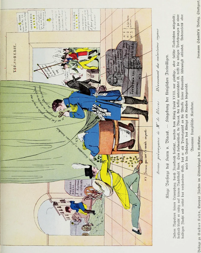 An illustration from Europas Fürsten im Sittenspiegel der Karikatur, mit 468 Textillustrationen und 72 farbigen Kunstblättern nach seltenen und amüsanten Karikaturen, aus allen Ländern und Zeitepochen, 1908, leaf 485
