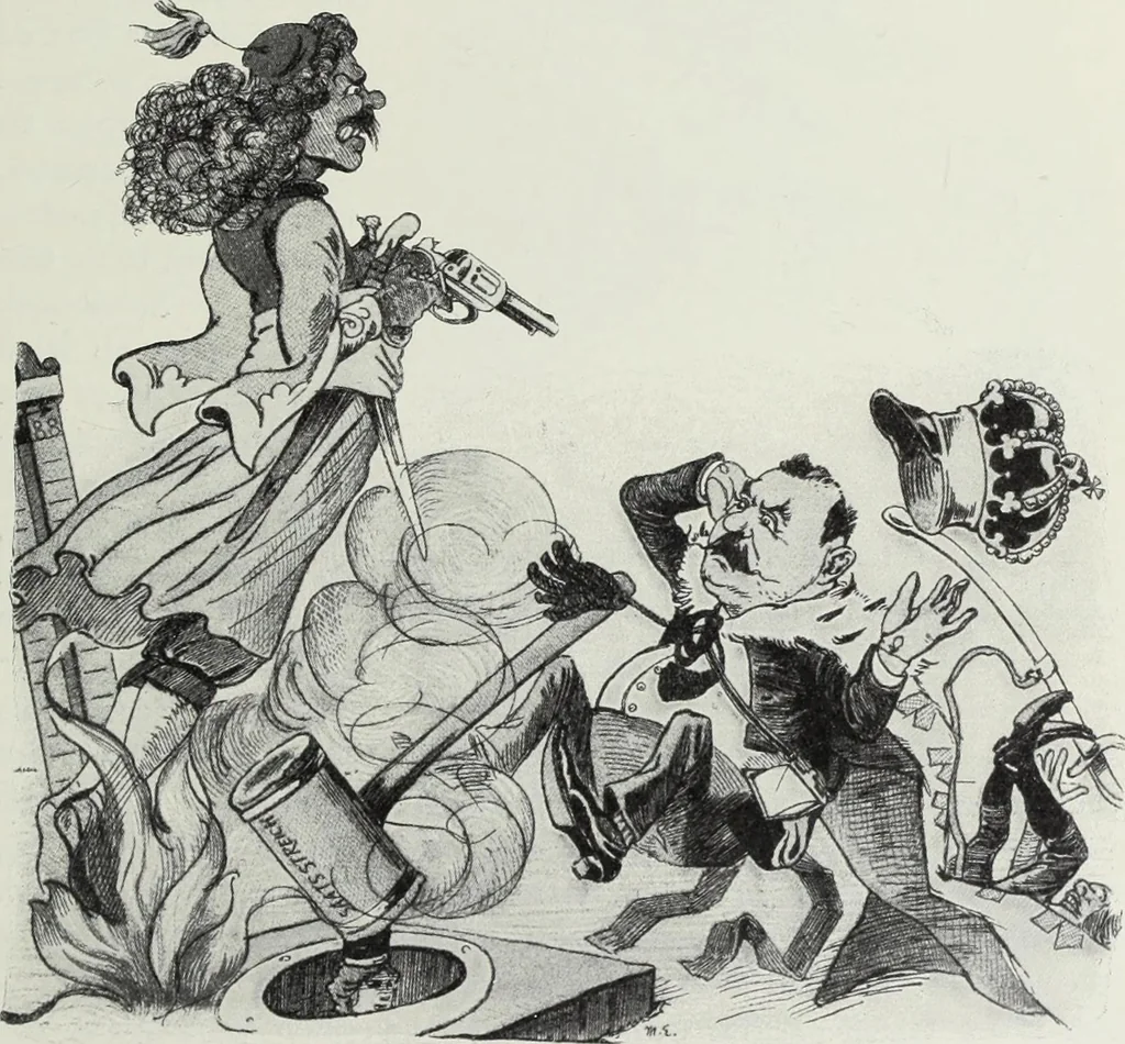 An illustration from Europas Fürsten im Sittenspiegel der Karikatur, mit 468 Textillustrationen und 72 farbigen Kunstblättern nach seltenen und amüsanten Karikaturen, aus allen Ländern und Zeitepochen, 1908, leaf 493