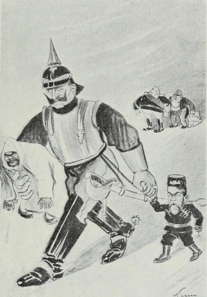 An illustration from Europas Fürsten im Sittenspiegel der Karikatur, mit 468 Textillustrationen und 72 farbigen Kunstblättern nach seltenen und amüsanten Karikaturen, aus allen Ländern und Zeitepochen, 1908, leaf 51