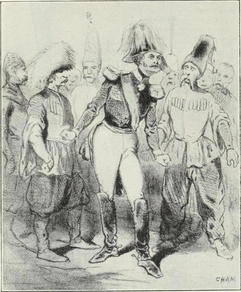 An illustration from Europas Fürsten im Sittenspiegel der Karikatur, mit 468 Textillustrationen und 72 farbigen Kunstblättern nach seltenen und amüsanten Karikaturen, aus allen Ländern und Zeitepochen, 1908, leaf 518