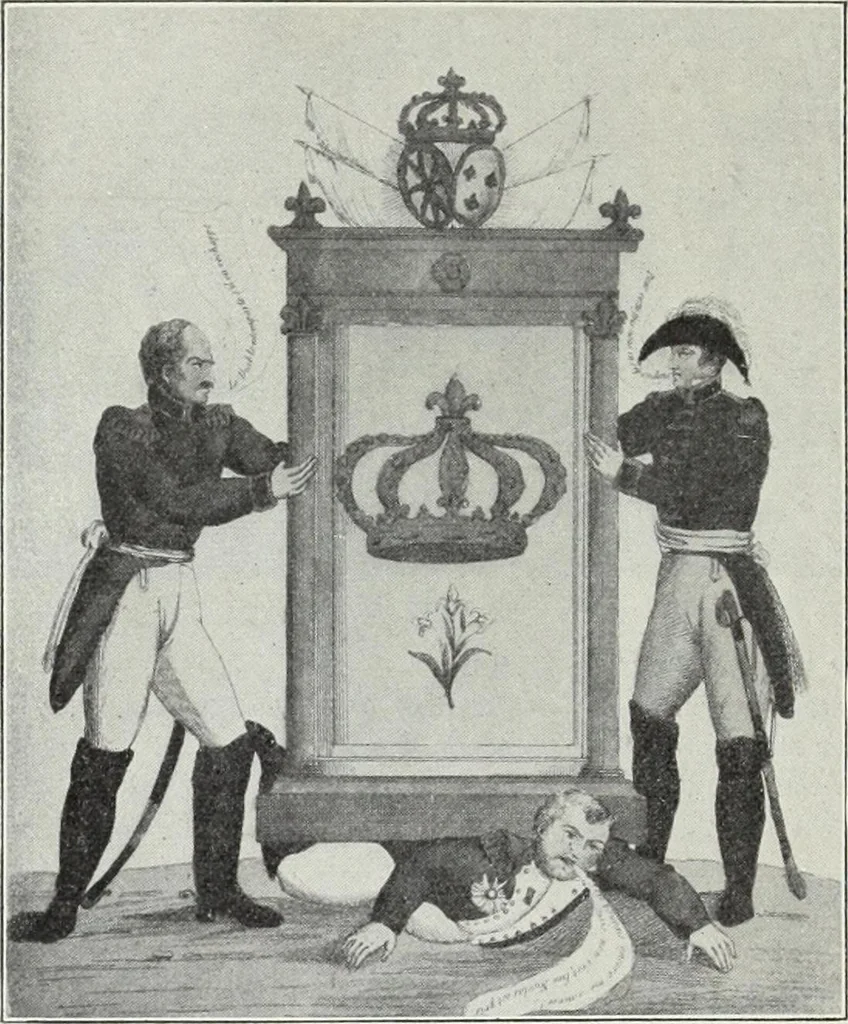 An illustration from Europas Fürsten im Sittenspiegel der Karikatur, mit 468 Textillustrationen und 72 farbigen Kunstblättern nach seltenen und amüsanten Karikaturen, aus allen Ländern und Zeitepochen, 1908, leaf 520