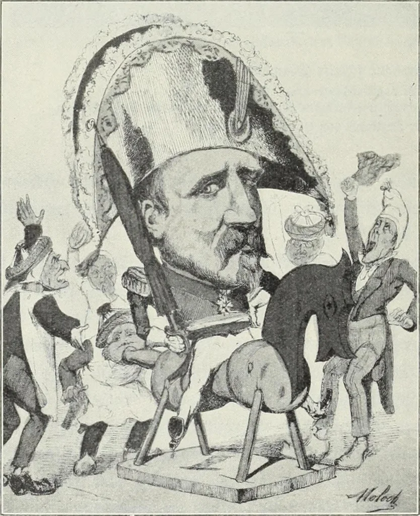 An illustration from Europas Fürsten im Sittenspiegel der Karikatur, mit 468 Textillustrationen und 72 farbigen Kunstblättern nach seltenen und amüsanten Karikaturen, aus allen Ländern und Zeitepochen, 1908, leaf 526