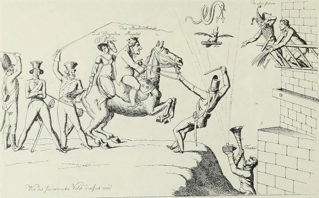 An illustration from Europas Fürsten im Sittenspiegel der Karikatur, mit 468 Textillustrationen und 72 farbigen Kunstblättern nach seltenen und amüsanten Karikaturen, aus allen Ländern und Zeitepochen, 1908, leaf 528