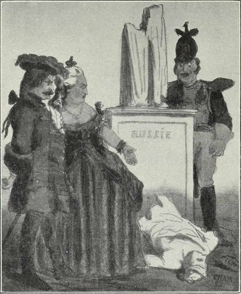 An illustration from Europas Fürsten im Sittenspiegel der Karikatur, mit 468 Textillustrationen und 72 farbigen Kunstblättern nach seltenen und amüsanten Karikaturen, aus allen Ländern und Zeitepochen, 1908, leaf 538
