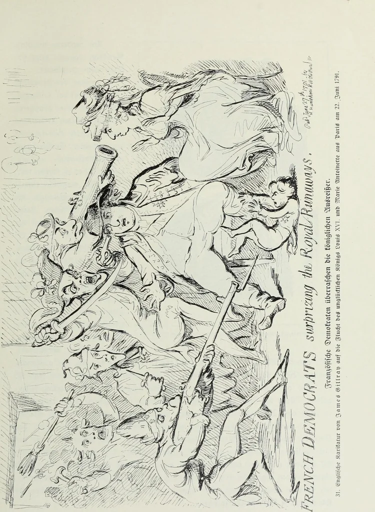 An illustration from Europas Fürsten im Sittenspiegel der Karikatur, mit 468 Textillustrationen und 72 farbigen Kunstblättern nach seltenen und amüsanten Karikaturen, aus allen Ländern und Zeitepochen, 1908, leaf 55