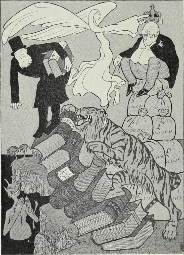 An illustration from Europas Fürsten im Sittenspiegel der Karikatur, mit 468 Textillustrationen und 72 farbigen Kunstblättern nach seltenen und amüsanten Karikaturen, aus allen Ländern und Zeitepochen, 1908, leaf 564