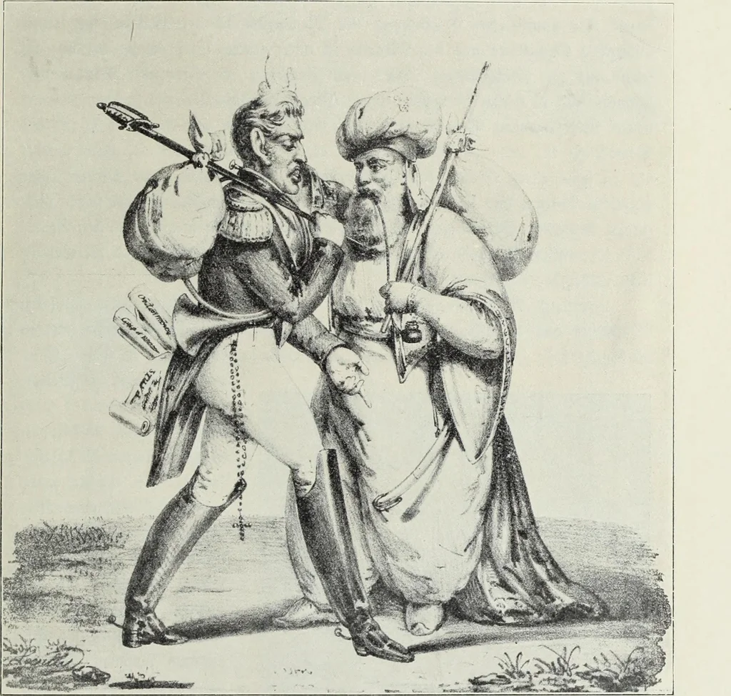 An illustration from Europas Fürsten im Sittenspiegel der Karikatur, mit 468 Textillustrationen und 72 farbigen Kunstblättern nach seltenen und amüsanten Karikaturen, aus allen Ländern und Zeitepochen, 1908, leaf 565