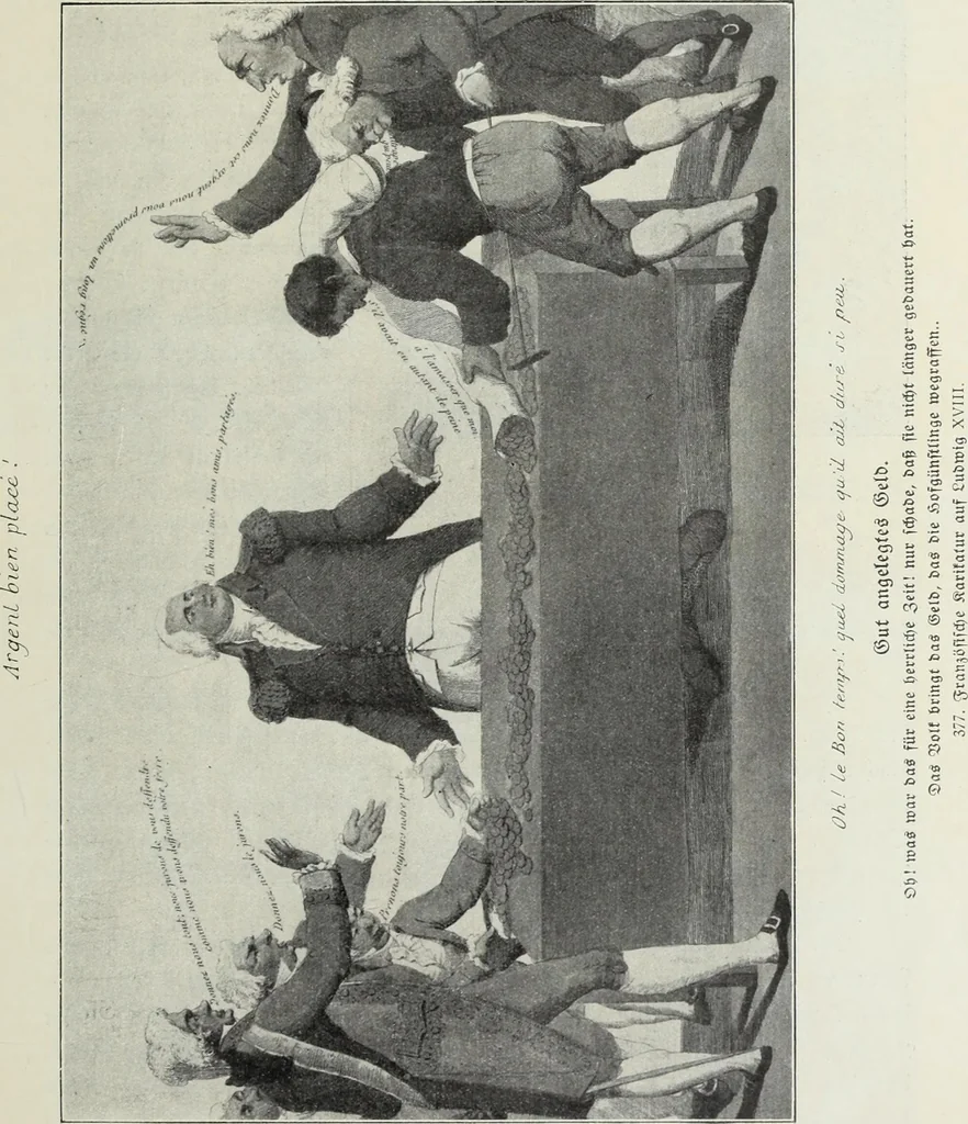 An illustration from Europas Fürsten im Sittenspiegel der Karikatur, mit 468 Textillustrationen und 72 farbigen Kunstblättern nach seltenen und amüsanten Karikaturen, aus allen Ländern und Zeitepochen, 1908, leaf 571