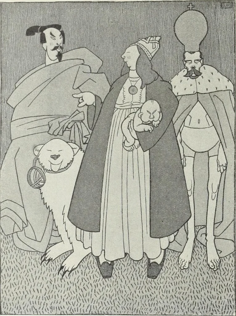 An illustration from Europas Fürsten im Sittenspiegel der Karikatur, mit 468 Textillustrationen und 72 farbigen Kunstblättern nach seltenen und amüsanten Karikaturen, aus allen Ländern und Zeitepochen, 1908, leaf 574