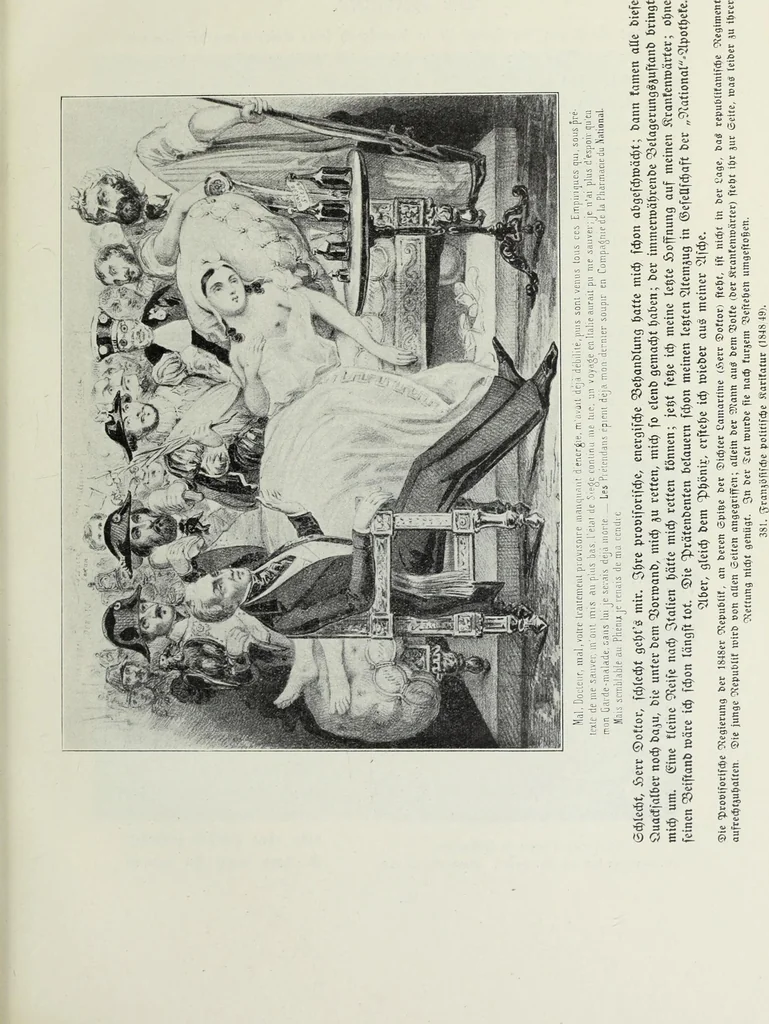 An illustration from Europas Fürsten im Sittenspiegel der Karikatur, mit 468 Textillustrationen und 72 farbigen Kunstblättern nach seltenen und amüsanten Karikaturen, aus allen Ländern und Zeitepochen, 1908, leaf 575
